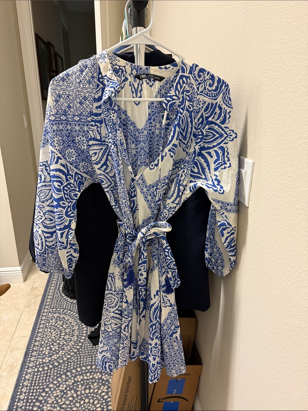Blue & White Printed Dress